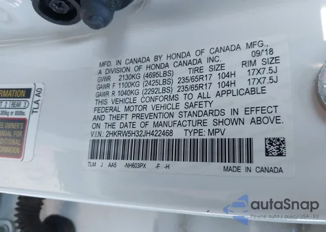 2018 Honda Cr-V Lx from USA, damaged, VIN 2HKRW5H32JH422468